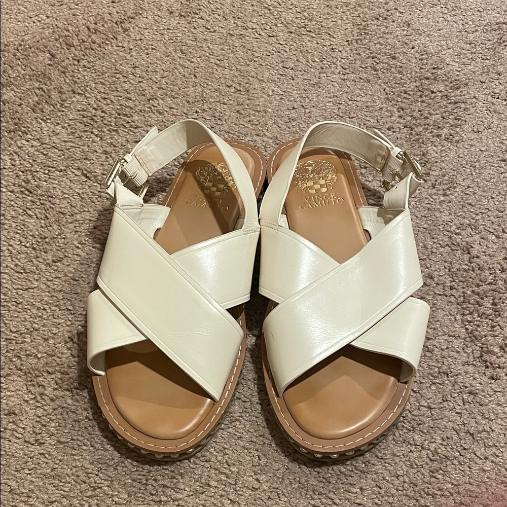 Vince Camuto Cream Leather Criss-Cross Sandals